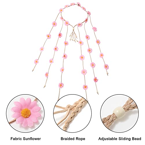 image for AWAYTR Flower Hippie Headband Floral Crown Behemain Sunflowers Beads A