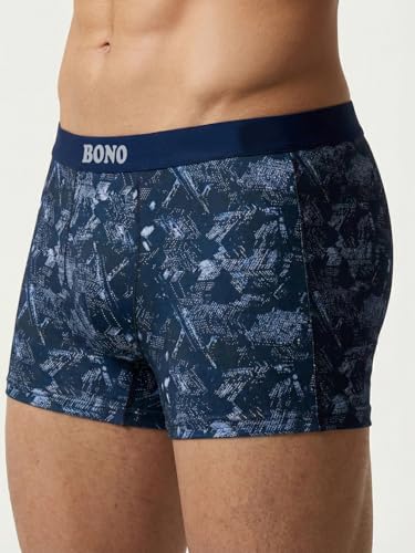 Image of BONO Mens Trunks Pack of 2 Cotton Underwear Breathable Printed Anti-Bacterial Underwear Men Trunk with No Marks Nylon Buffed Stretchable Waistband