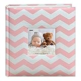 Pioneer Photo Albums ベビーシェブロンファブリックフレームカバー フォトアルバム 200ポケット 4x6インチの写真を収納、ピンク