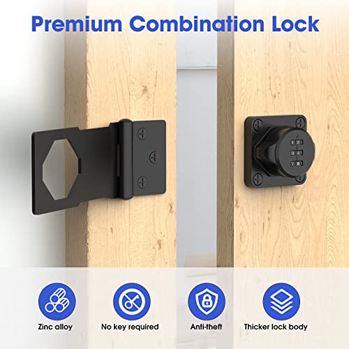 Image of Mechanical Password Rotary Hasp Locks, Cabinet Locks with Combination, Door Security Gate Locks for Small Doors, Cabinets, Barn Door, Bathroom, Outdoor, Closet, Fence (Black)