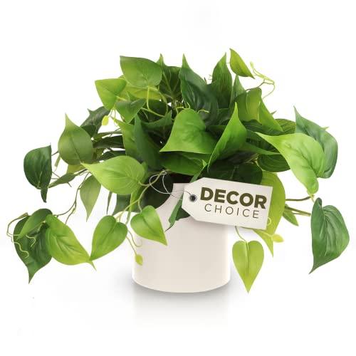 Faux Plants Indoor, Artificial Plants for Home Decor Indoor, Pothos Small Fake Plants - Fake Plants Decor and Decorative Plants, Fake Plant and Artificial Plant for Indoor and Outdoor - White Pot