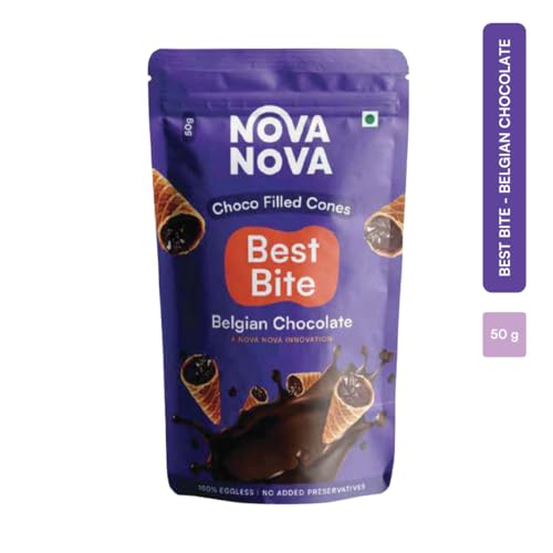 Image of Nova Nova Best Bite Choco Filled Cones - Pack of 4 | Belgian Chocolate | 100% Eggless | No Added Preservatives (100g)