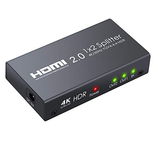 eSynic HDMI 2.0 Splitter 2 Wege HDMI Splitter Unterstützt 4K@60Hz YUV 4: 4: 4 und HDR 1 In 2 Out HDMI Verteilerverstärker für PS4 One Sky Box Blu-ray-Player HD TV Projektor