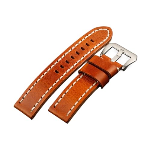 Bracelet montre homme cuir brut orange 22mm 24mm boucle pliante