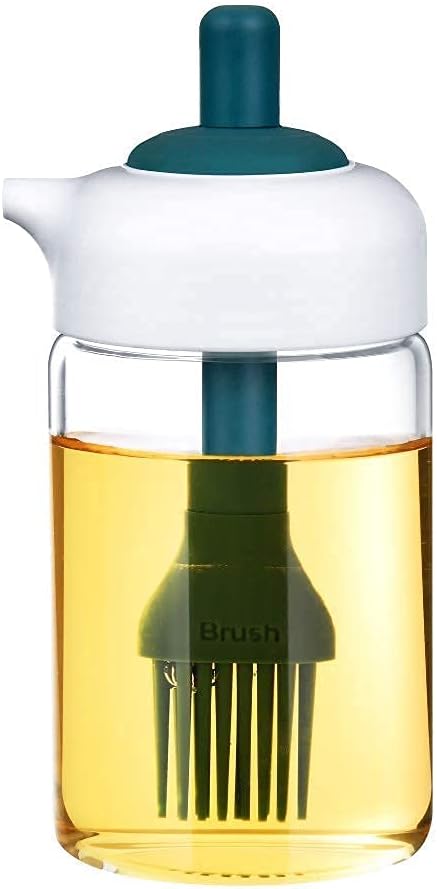 Borosilicate Glass Food Storage Jar With Brush For Ghee, Butter, Oil & Stoppers,Oil Storage Bottle Container With Brush For Kitchen(1 Pcs/Small) (Update Model), Blue