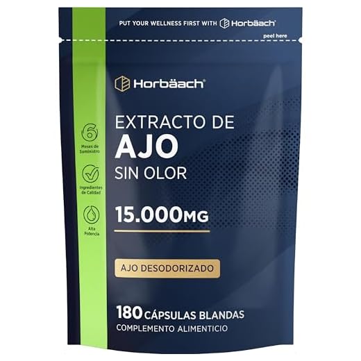 Ajo Cápsulas 15000mg | 6 Meses de Suministro - 180 Perlas | Extracto de Ajo - Fuente de Alicina | Alta Resistencia | Horbaach