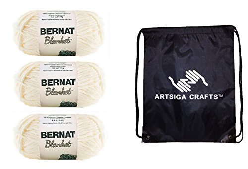 Bernat Knitting Yarn Blanket Vintage White 3-Skein Factory Pack (Same Dyelot) 161200-6 Bundle With 1 Artsiga Crafts Project Bag #TOP20