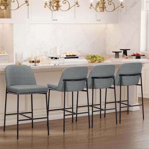 Image of COLAMY Counter Height Bar Stools Set of 4, 25 Inch Modern Fabric Kitchen Island Stools with Back, Upholstered Counter Barstools Armless Bar Chairs with Metal Legs for Island Dining Room Bar,Dark Grey