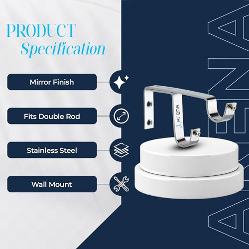 Image of Arena Designer Double Curtain Bracket Rod Supports for Doors and Windows with Chrome Finish for 1 Inch Pipe with Curtain Pipe Cap Double Rod Holder for Wall (Pack of 10)