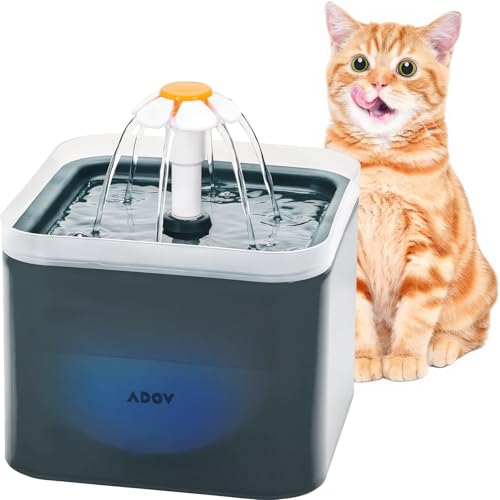 Cat Water Fountain for Drinking, 2L Automatic Pet Water Dispenser with LED Water Level Window, Ultra Silent with Activated Carbon Filter, Fresh and Hygienic Pet Fountain for Cat, Dogs - Grey