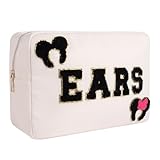 Dealkion Bolsa para orelhas de rato, estojo de viagem, acessórios de cabelo, organizador de laço, orelhas de rato, suporte de armazenamento de nylon, grande, carta de chenille, bolsa de maquiagem