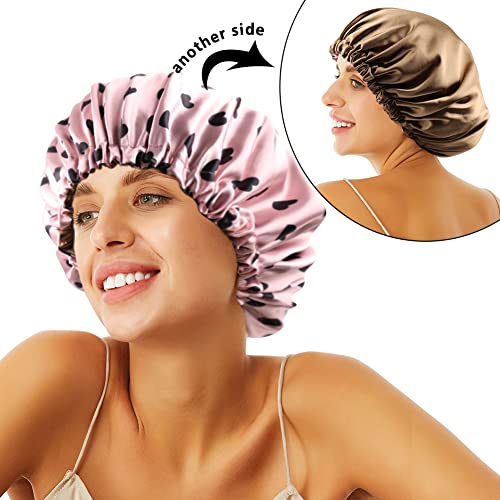 Image of Stain Bonnet Silk Sleep Cap Adjustable Satin Cap for Night Sleeping Hair Bonnet Reversible Double Layer