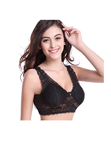 Bestgift Sutiã feminino sexy de renda sem costura, Preto, Asia XXL(US XL)