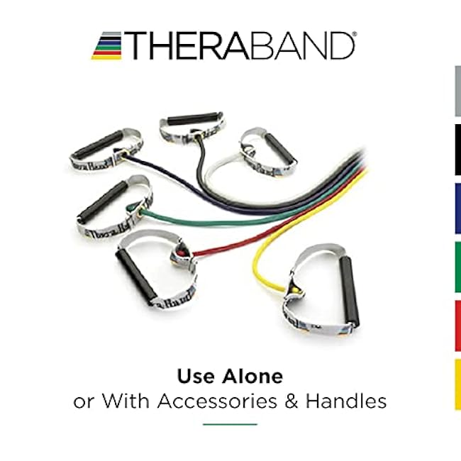 THERABAND Resistance Tubes, Professional Latex Elastic Tubing with Hard Handles For Exercise, Physical Therapy, Lower Pilates, At-Home Workouts, & Rehab, 48 Inch, Green, Heavy, Intermediate Level 1