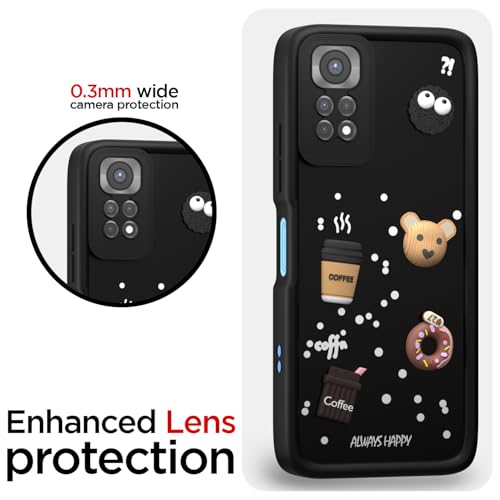 Image of Pikkme Back Cover for Redmi Note 11 / Note 11s | Cute Fun Cartoon 3D Bear Silicone Full Body Protection Bumper Cover (Black)