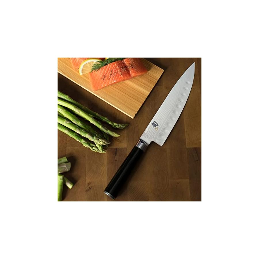 Shun Classic 8" Hollow Ground Chef's Knife, Handcrafted Japanese Knife, VG-MAX Core with Damascus Stainless Steel Cladding, Pakkawood Handle, High Quality Chef Knife for Professional and Home Chefs