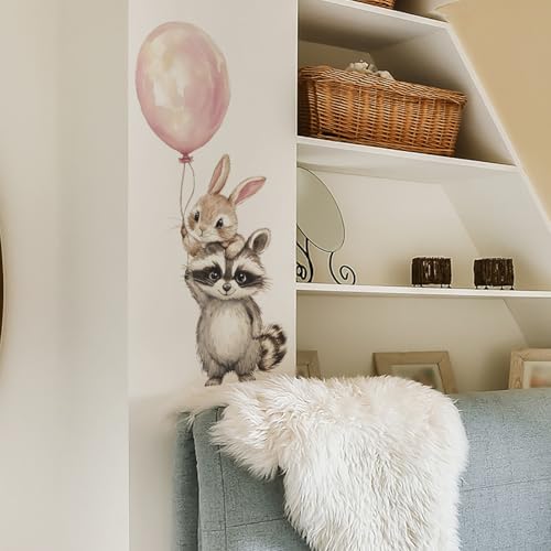 Vinilo decorativo Achang con mapache y conejo acuarela miniatura 5