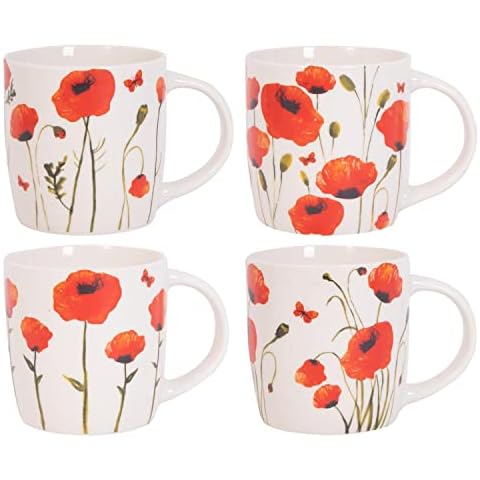 YöL Set of 4 Poppy Floral Mugs Cover