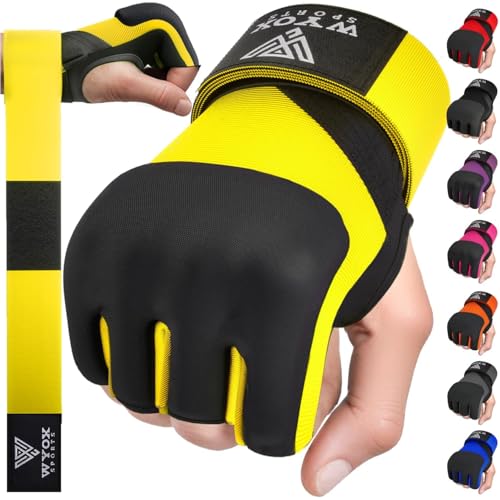 Image of WYOX Neoprene Gel Boxing Hand Wraps Inner Gloves for Men & Women - 80cm /31in Quick Wrist Strap, Padded Knuckle Protection, Fingerless MMA Muay Thai Kickboxing Wraps for Training & Martial Arts