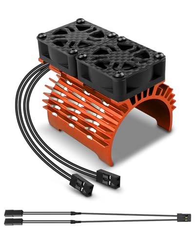 RC Cooling Fans Fit for 1/8 RC Car 40mm 42mm Diameter Brushless Motor 4068 4076 4082 4092?27000RPM RC Car Fan Double Motor Heatsink with Orange Metal Cover