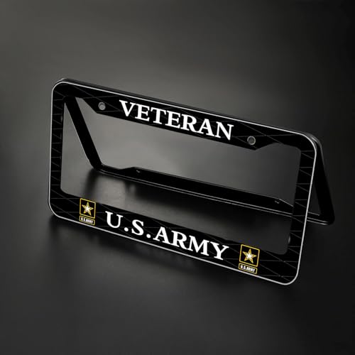 Image of 2PCS License Plate Frames for Veteran U.S.Army,Premium Aluminum Alloy Weather Proof License Plate Covers with Screw Caps Cover Set Car Accessories
