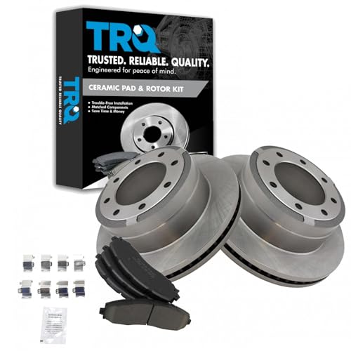 TRQ Rear Brake Pad & Rotor Kit Brake Pads Brake Rotor Ceramic Compatible with 2013-2019 Ford F-250 Super Duty F-350 Super Duty