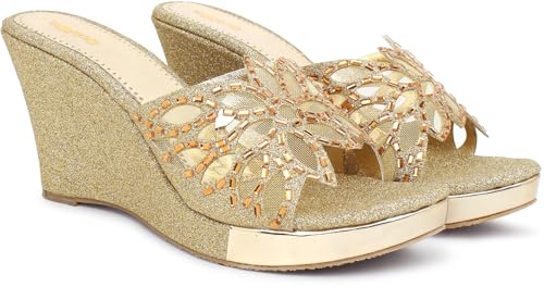 Image of Action Women's Butterfly Crystal Embellished Clear Stiletto Sandals| Gold Glitter Heel| Height| Copper