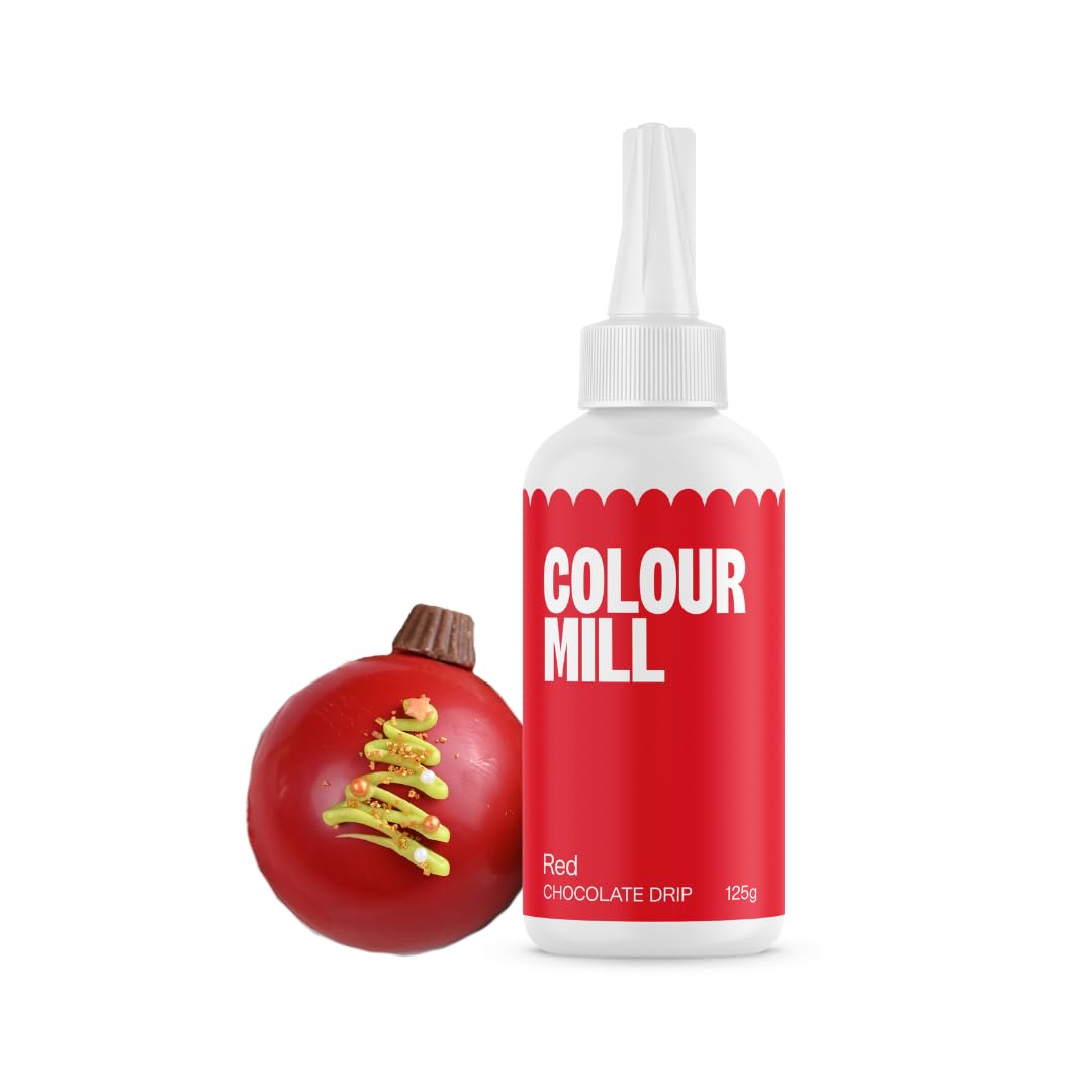 Colour Mill Chocolate Drip Easy-Melt Drizzle for Desserts, 125 Grams Red