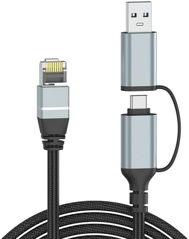 Dacrown USB C - Ethernet Kablosu 10 FT, Tip C - RJ45 LAN Kablosu, Gigabit Ağ İnternet Adaptörü, Doğrudan Bağlı, Thunderbolt 4/3 MacBook Air/Pro, XPS, iPhone 15 Serisi, Galaxy S24 ile Uyumlu - Görsel 1