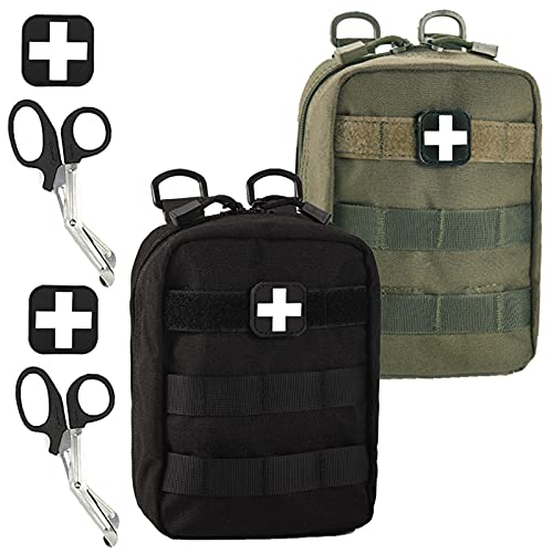 Medical Pouch - 1000D Tactical Molle Emt Pouches First Aid Ifak Utility Bag With First Aid Patch And Shear (2 Pack Black+Green) #TOP1