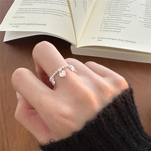 Dtja Delicate Heart Charm Ball Chain Adjustable Ring 925 Sterling Silver Promise Statement Rings for Women Girls Expandable Cute Finger Rings Fashion Wedding Engagement Valentine Jewelry Gift3