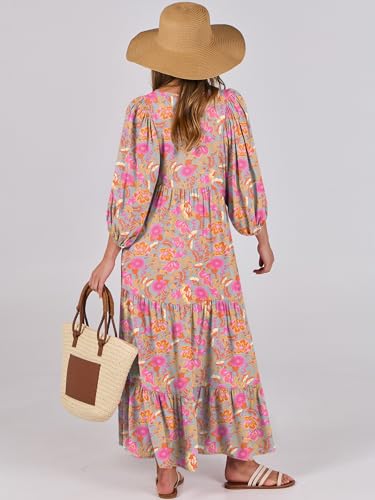 Image of ANRABESS Womens Boho Floral 3 /4 Puff Sleeve Maxi Dress