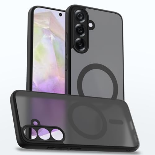 Image of Amazon Basics Back Cover for Samsung Galaxy A36 5G Compatible with Mag-Safe Smoke Back | Shockproof Design | Hard Transparent Back Case (Black Smoke Mag-Safe)
