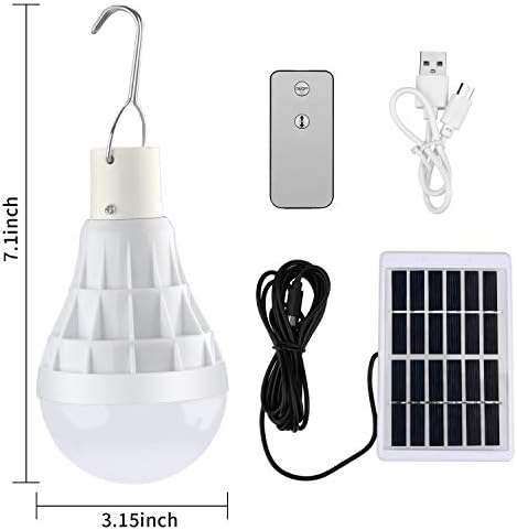 TechKen Solar Powered Led Light Bulb, Remote Control Lamp Indoor Outdoor Garden with Solar Panel, Dimmable Rechargeable for Camping Fishing Lighting, 1/2 Pack (Solar Bulb 2 Pack)
