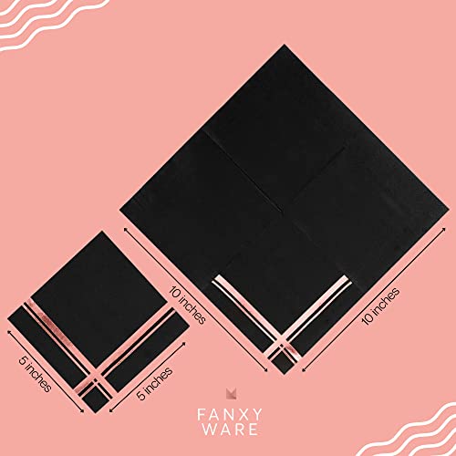 Fanxyware Rose Gold On Black Cocktail Napkins - 100 Pack, 5" X 5", 3-Ply Paper - Style Name: Blissful Crossing #TOP5