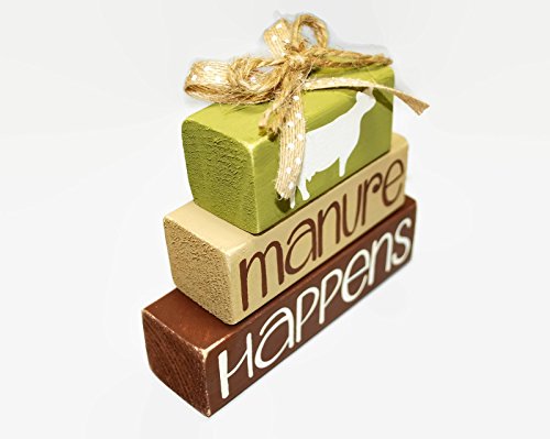Manure-Happens-Cow-Primitive-Country-Farmhouse-WoodenBlock-Shelf-Sitter-Stack Manure Happens Cow Primitive Country Farmhouse WoodenBlock Shelf Sitter Stack