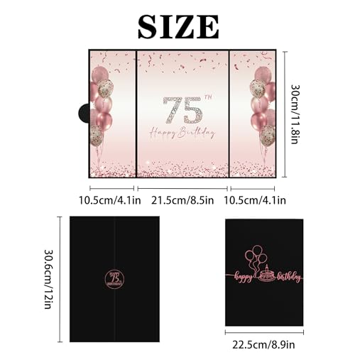 Image of DARUNAXY Rose Gold 75th Birthday Party Decorations for Women, Happy 75th Birthday Alternative Signature Guest Book Black Pink 75 Birthday Signing Card Board Party Supplies Cheers to 75 Years Old Gift