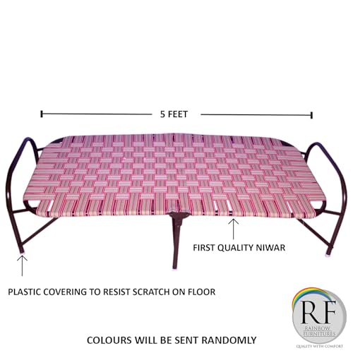 Image of CANE CRAFTS Portable Metal Single Iron Folding Bed Collapsible Bed Guest Bed Single Iron Cot Foldable Bed for Sleeping (Multi-Colour)