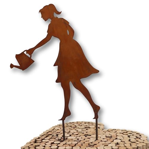 Rostikal Gärtnerin Gartenstecker 40 cm - Handmade Rost Figur Garten Deko, Metall Gartenfiguren & Gartenstatuen - hübsche Gartendekoration Geschenk für Draussen