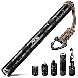 6-in-1 Multitool, Flashlight Multi-tool Kits with Rechargeable Flashlight, Lighter, Glass Breaker, Compass, Paracord, EDC Survival Gadget, Camping Gear, Cool Gifts for Men Women (Black)