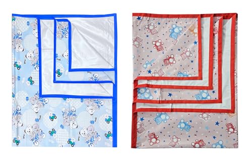 Image of EcoSoft Plastic Sheet,PVC Sheet for Kids,Rubber Sheet for Babies,Bed Wetting Protector(90 x 135 cm) (Blue Bear & Pink STARBEAR)