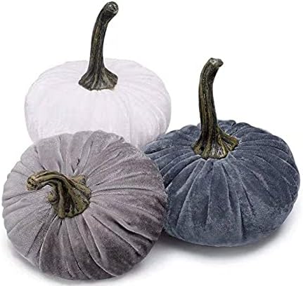 Womenyiaor 3 calabazas de terciopelo para decoración, calabazas rústicas de terciopelo sintético con tallos reales para decoraciones de otoño, boda, disponible en Yaxa Costa Rica