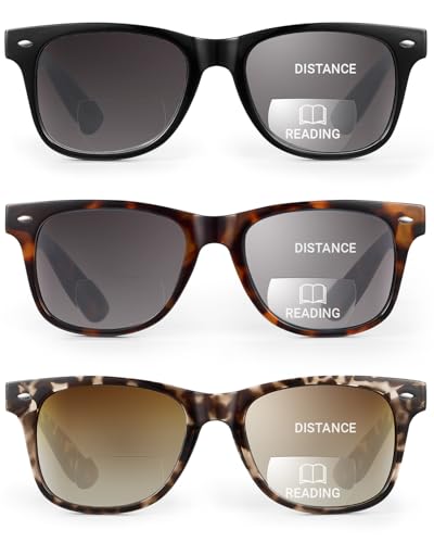 LADEESSE 3 Pack Bifocal Reading Sunglasses for Women, UV400 Sun Readers Glasses Spring Hinge Outdoor Sunglasses +2.50