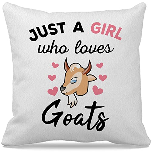 Farm Animal Themed 18″×18″Just A Girl Who Loves Goats Funny Goat Pink Hearts Decorative Throw Pillow Case For Home Living Room Girls Room Decor,Goat Lovers Farm Girls Women Gifts #TOP22