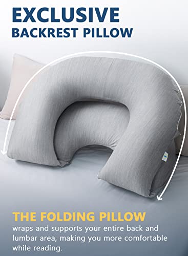 Insen Reading Pillow, Back Pillow For Sitting In Bed For Reading, Nurse & Relax, Reading Pillow For Adults, Moms & Kids, Sit Up Pillow For Bed, Striped Grey #TOP6