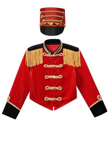 JEYPINMI Kids Boys Drum Major Long Sleeve Fringe Jacket Coat Hat Circus Ringmaster Marching Band Team Uniform3
