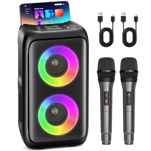Portable Bluetooth Speaker and 2 Wireless Microphones for Adults and