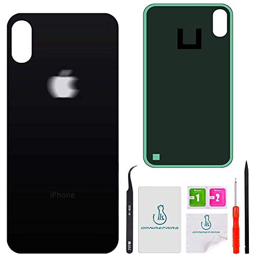 OmniRepairs Rear Back Glass Battery Door Cover Replacement Compatible for iPhone X and XS Models (A1865, A1901, A1902, A1920, A2097, A2098, A2100) with Adhesive and Repair Tools (Black/Space Gray)