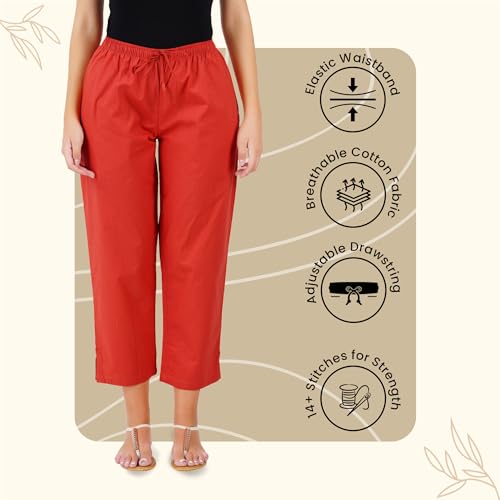 Image of Happy Bunny Parallel Pants for Women 100% Cotton Ankle Length Trousers Regular Fit with Elastic Drawstring Stylish & Pockets Casual Formal Wear for Office & Home