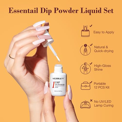 AZUREBEAUTY Dip Powder Nail Kit Starter, Orange Brown Glitter, 4 Fall Pumpkin Maple Dark Colors Set, French Halloween Nail Art Base Top Coat Activator Essential Liquid Manicure DIY Salon 12 PCS - Image 8